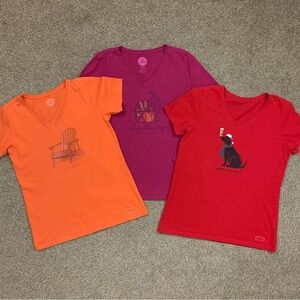 LIFE IS GOOD Shirt Womens Medium Lot 3 Seasons Fall Holiday Theme Casual V Neck